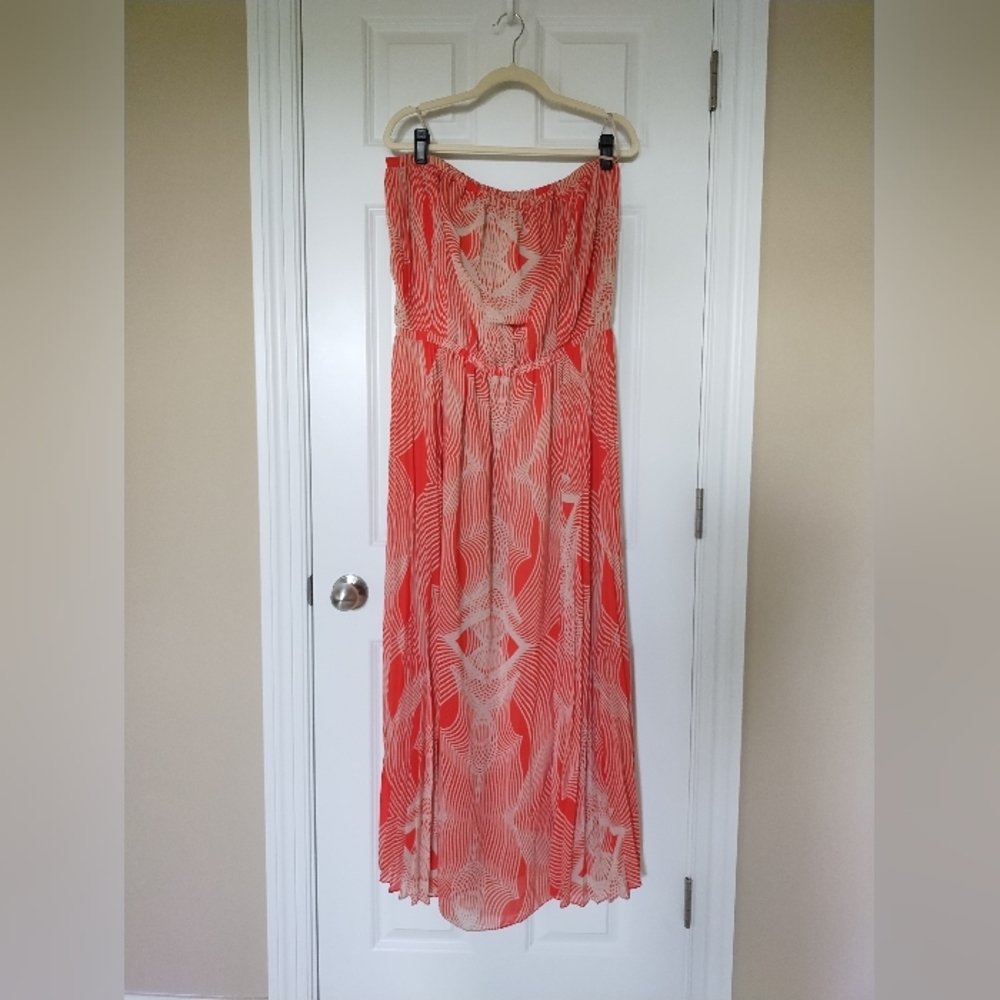 Leifsdottir Orange and Beige Strapless Maxi Dress